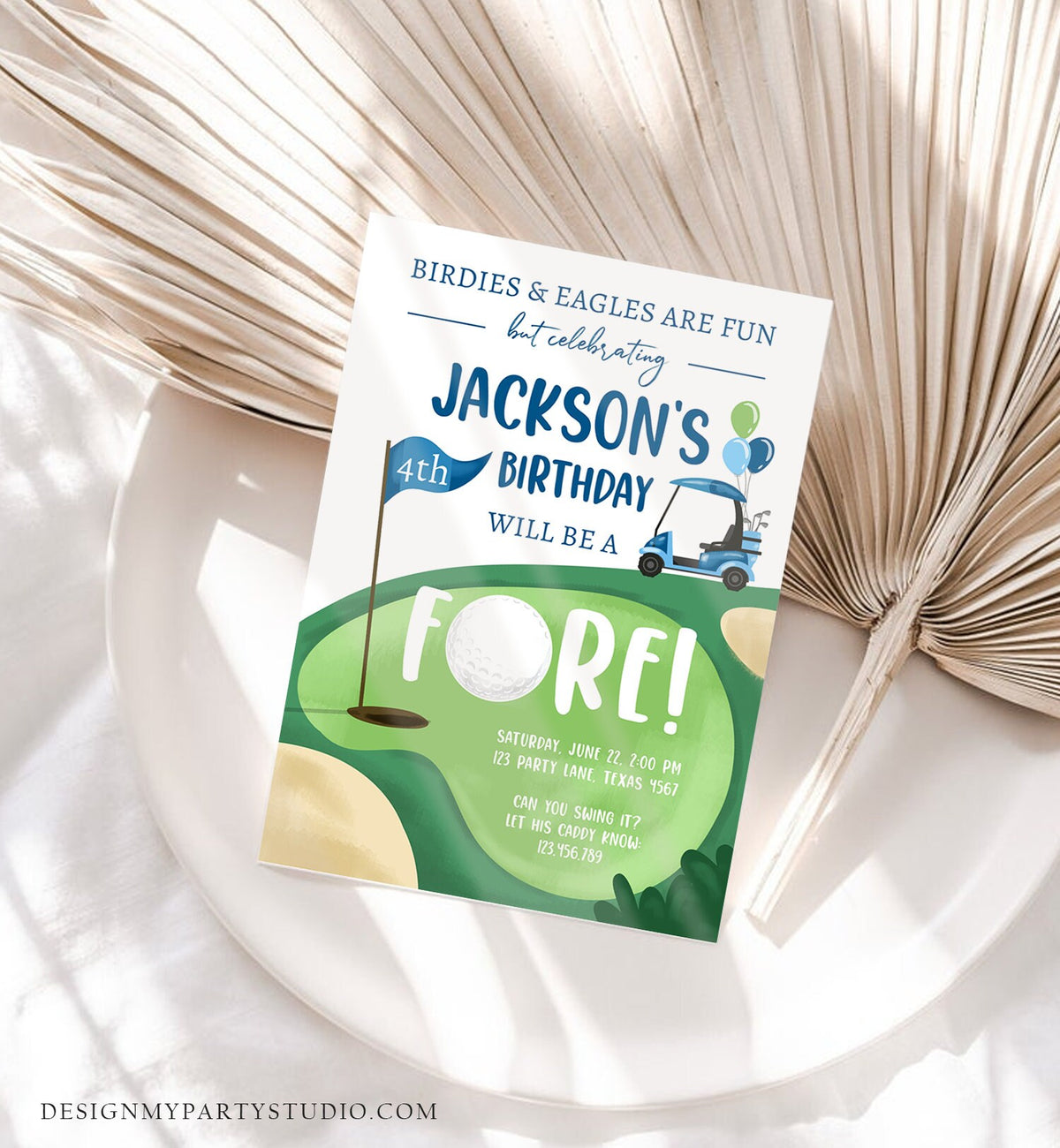 Editable Fore Golf Birthday Invitation Golf Fourth Birthday 4th Par-tee Golf Boy Golfing Digital Download Evite Template Printable 0405
