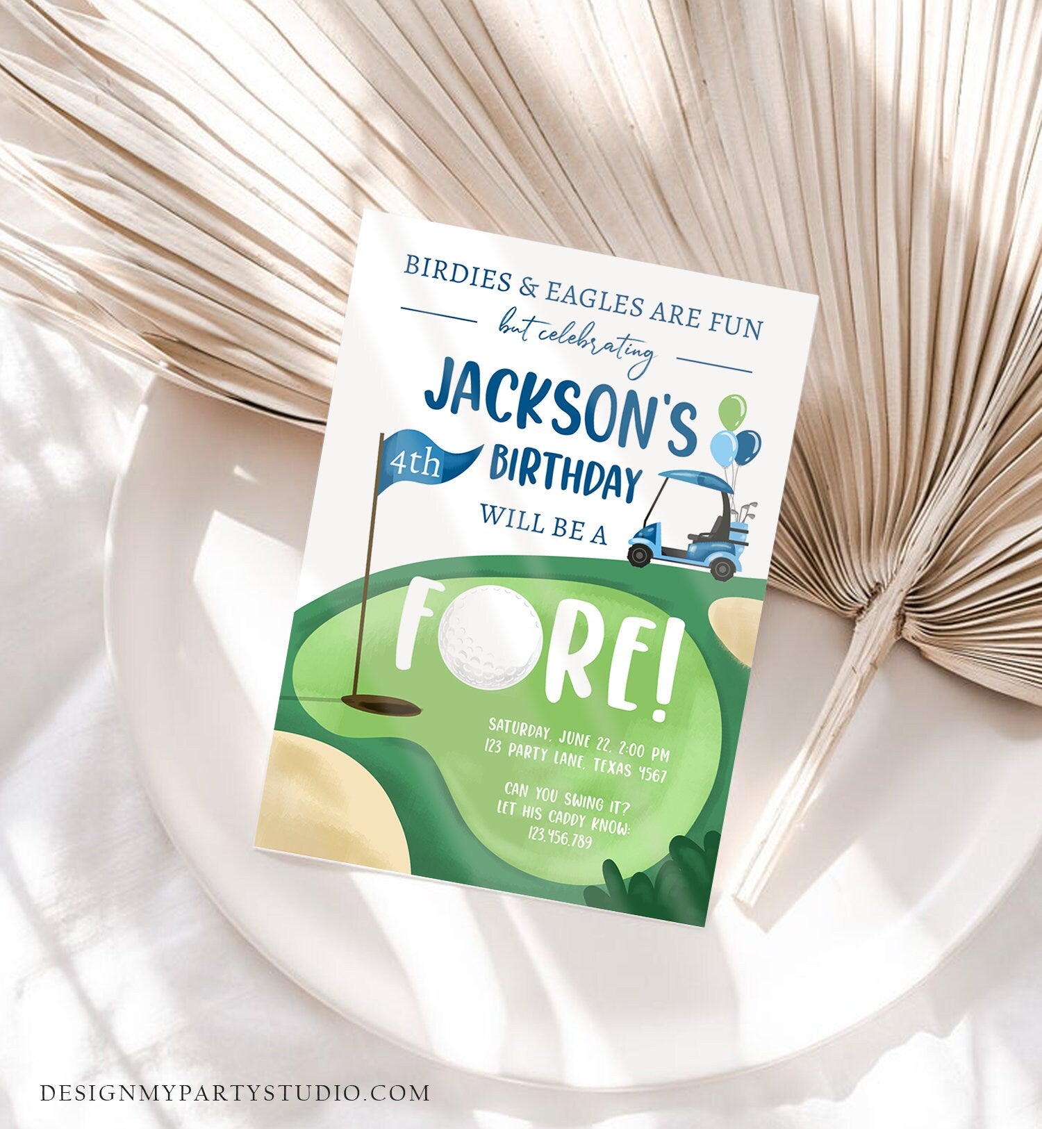 Editable Fore Golf Birthday Invitation Golf Fourth Birthday 4th Par-tee Golf Boy Golfing Digital Download Evite Template Printable 0405