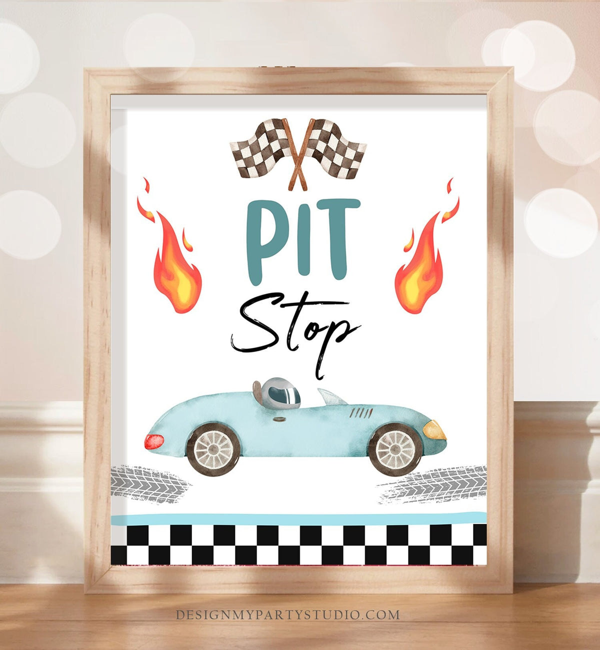 Pit Stop Race Car Sign Race Car Birthday Party Sign Two Fast Birthday Party Blue Vintage Racing Car Decorations Download Printable 0424