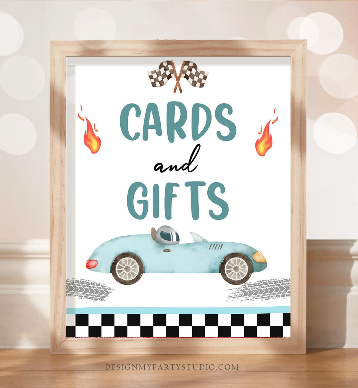 Cards and Gifts Sign Race Car Birthday Party Sign Growing Up Two Fast Birthday Race Car Decor Racing Boy Digital Download Printable 0424