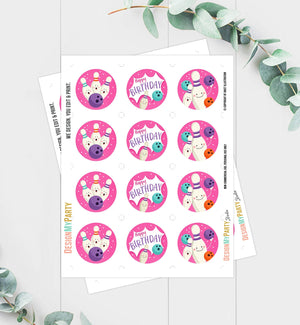 Bowling Party Cupcake Toppers Bowling Birthday Party Decorations Girl Pink Stickers Tags Bowling Cupcake Download Digital PRINTABLE 0324