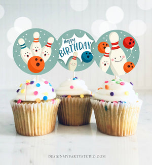 Bowling Party Cupcake Toppers Bowling Birthday Party Decorations Boy Stickers Tags Bowling Cupcake Toppers Download Digital PRINTABLE 0324