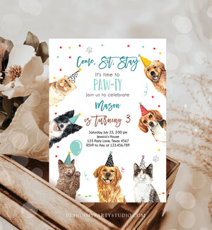 Editable Cats and Dogs Birthday Invitation Cat Dog Birthday Party Invite Boy Kitten Puppy Pawty Download Printable Template Corjl 0384