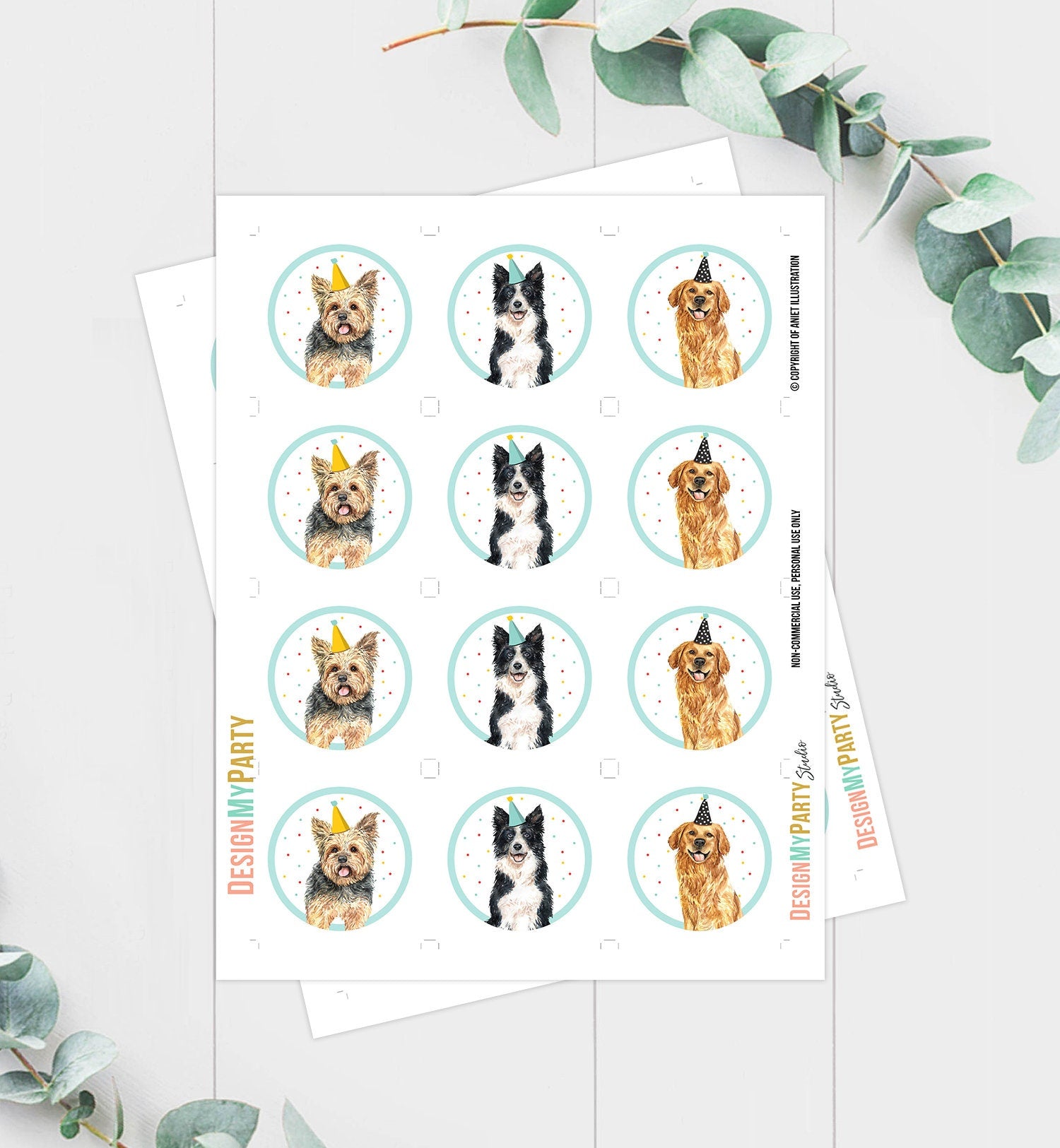 Puppy Dog Cupcake Toppers Puppy Favor Tags Puppy Birthday Dog Boy Pet Birthday Party Pup Puppies Decor Blue Download Digital PRINTABLE 0384