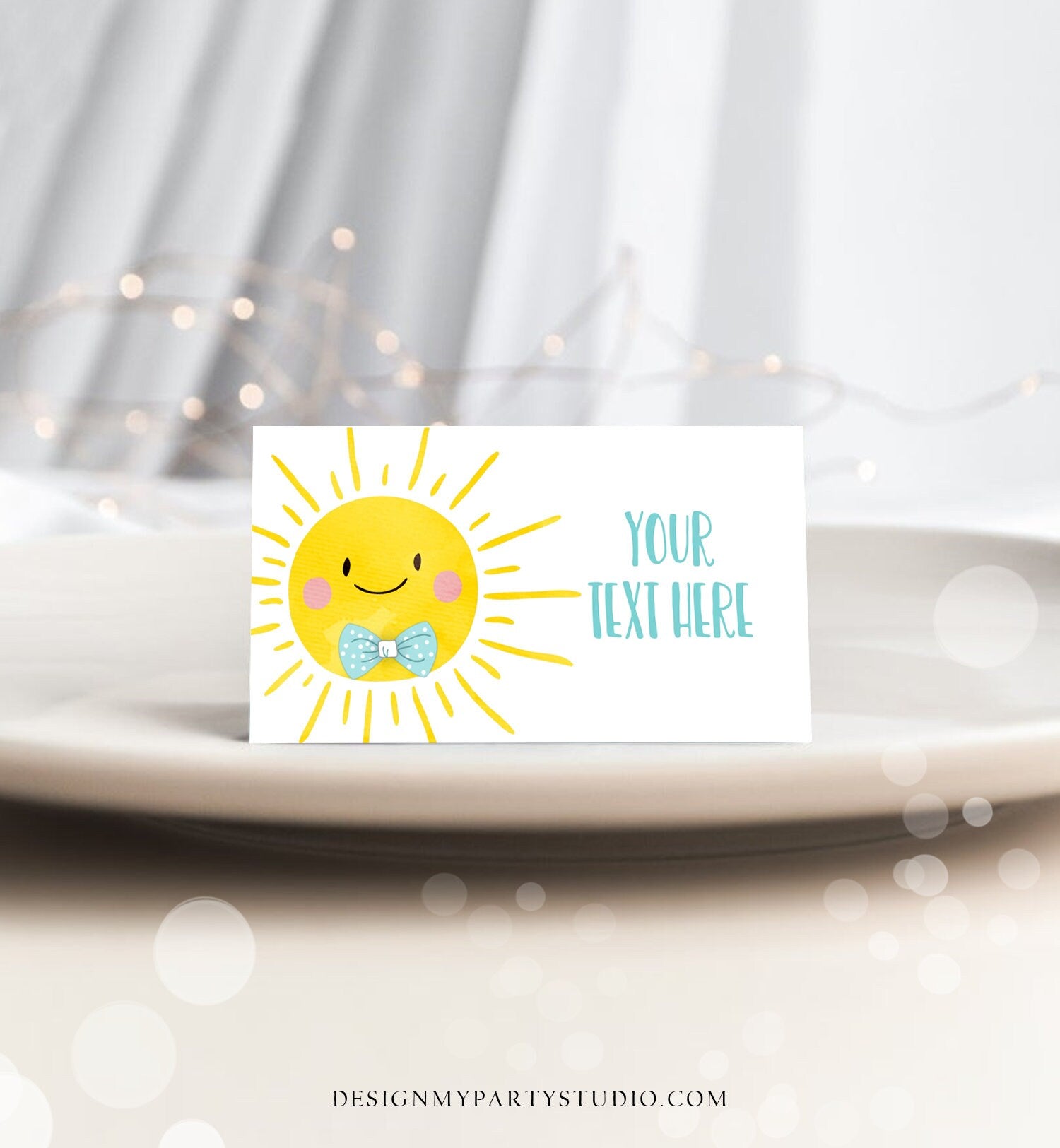 Editable Sunshine Food Label Little Sunshine Birthday Food Cards Tent Card Boy Blue Summer Sunshine Party Digital Template Printable 0141