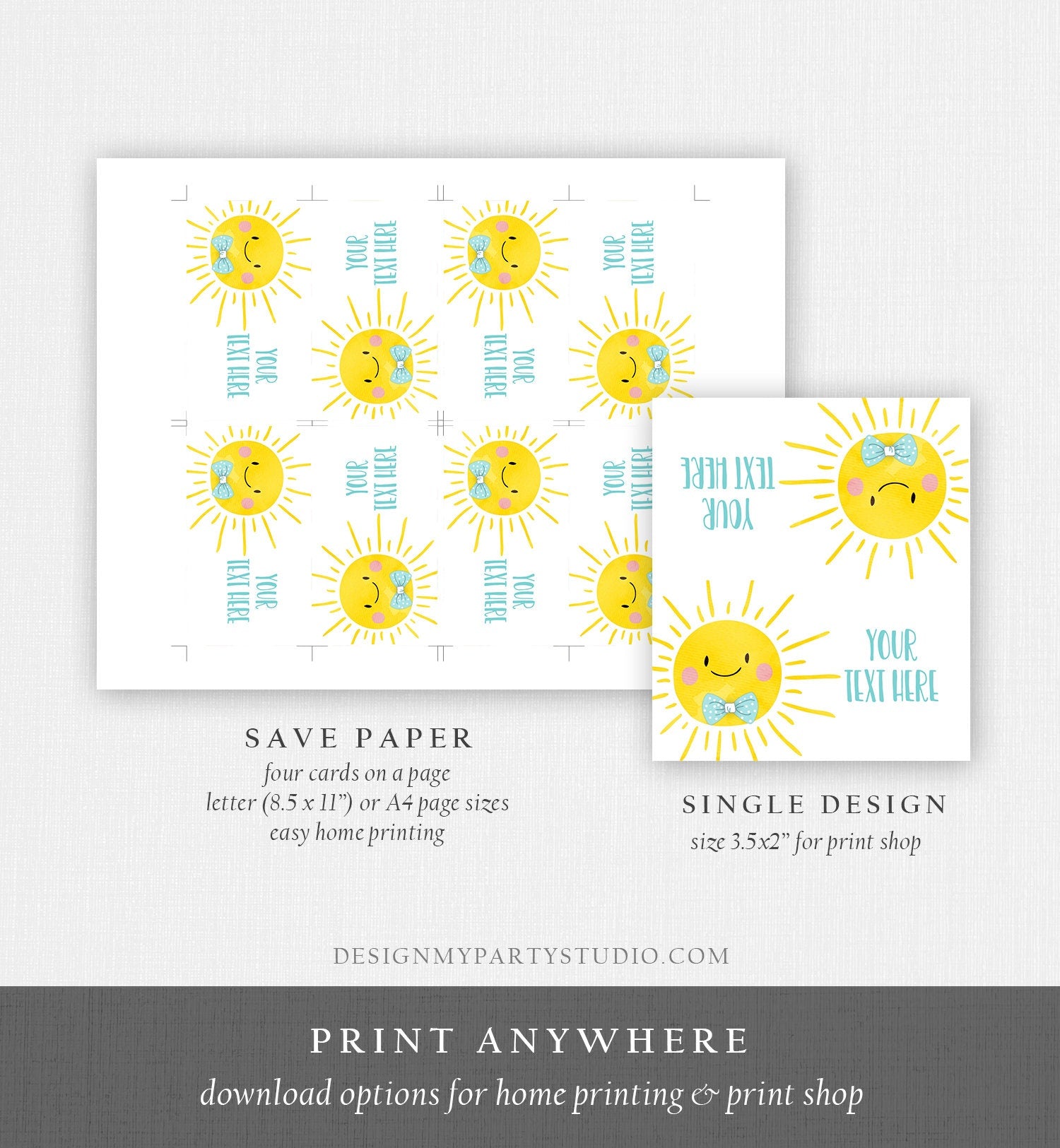Editable Sunshine Food Label Little Sunshine Birthday Food Cards Tent Card Boy Blue Summer Sunshine Party Digital Template Printable 0141