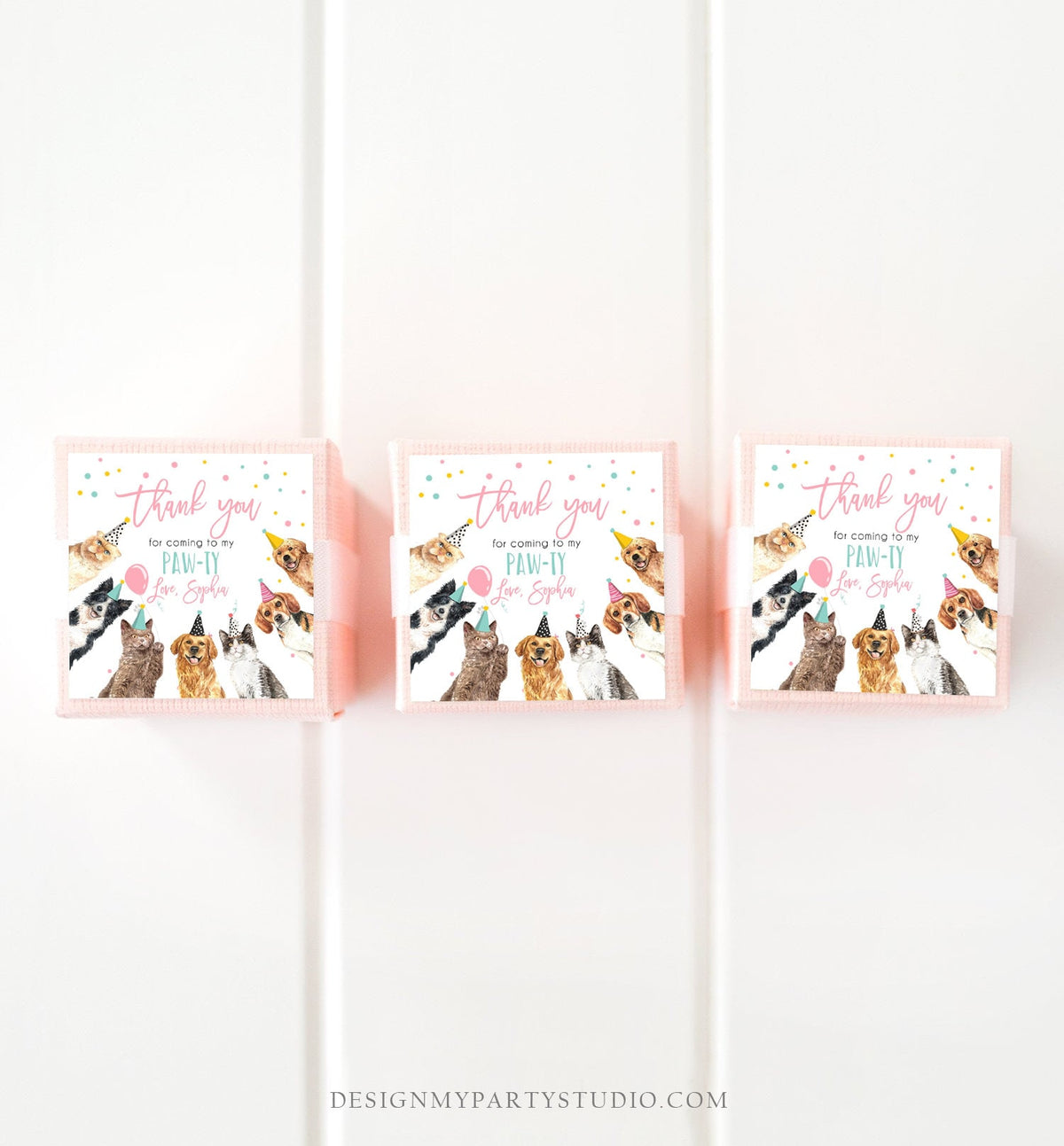 Editable Cats and Dogs Favor tags Puppy Kitten Birthday Thank you tag Girl Pink Cat Pup Dog Pet Vet Animal Template PRINTABLE Corjl 0384