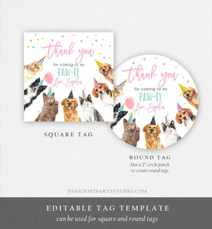 Editable Cats and Dogs Favor tags Puppy Kitten Birthday Thank you tag Girl Pink Cat Pup Dog Pet Vet Animal Template PRINTABLE Corjl 0384
