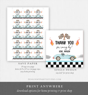 Editable Racing Favor Tags Race Car Birthday Thank you Label Growing Up Two Fast 2 Stickers Blue Race Car 2nd Template Corjl PRINTABLE 0424
