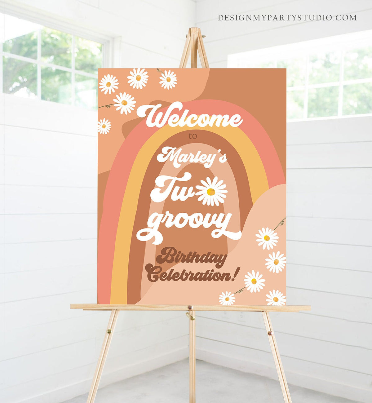 Editable Two Groovy Birthday Welcome Sign Floral Boho 2nd Birthday Welcome Sign Retro 70&#39;s Hippie Festival Digital Template Printable 0428