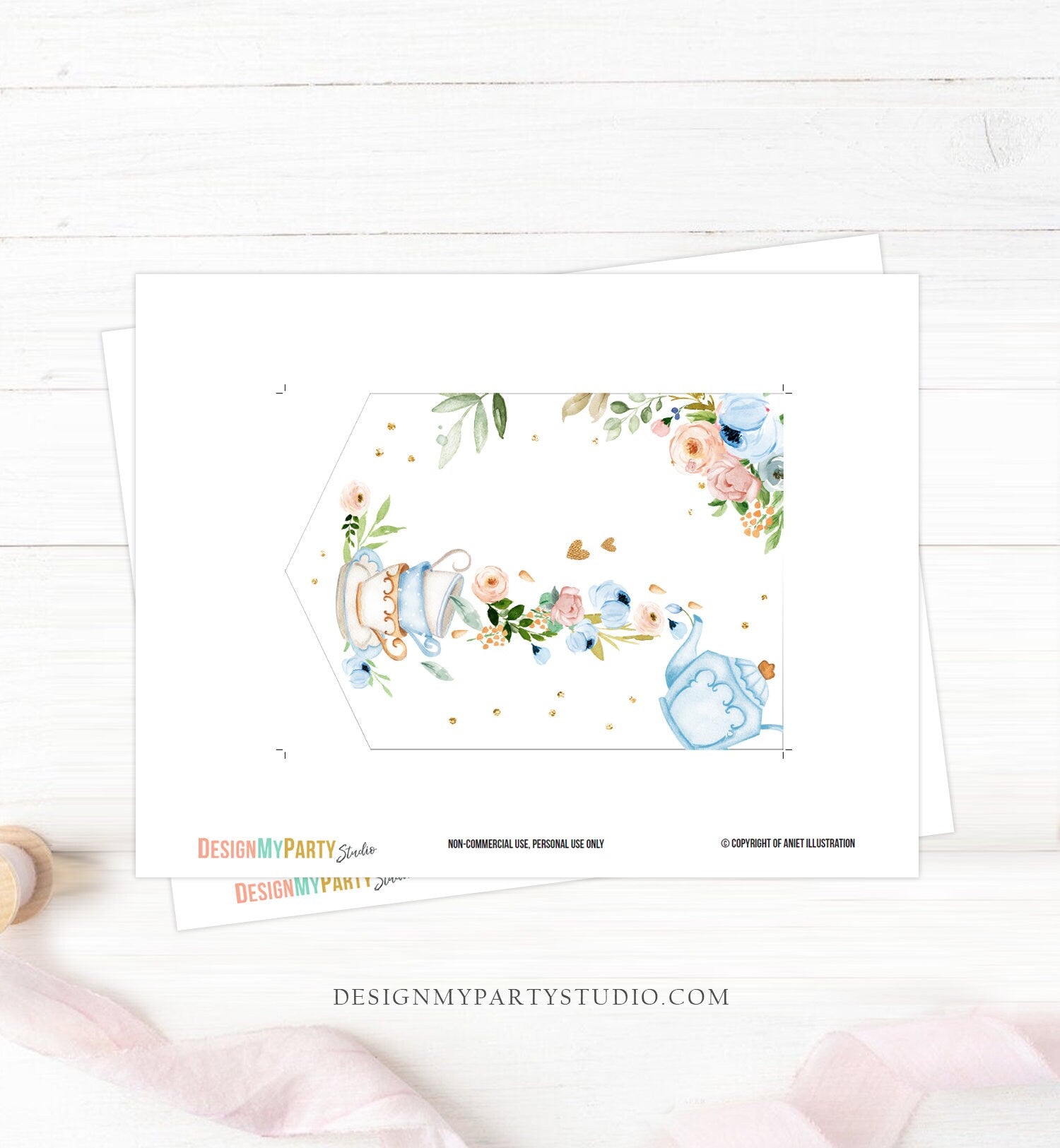 Tea Party Birthday Banner A-Z Alphabet Numbers Banner Birthday Blue Par-Tea Bunting Baby Shower Tea for Two Bunting Digital Printable 0349