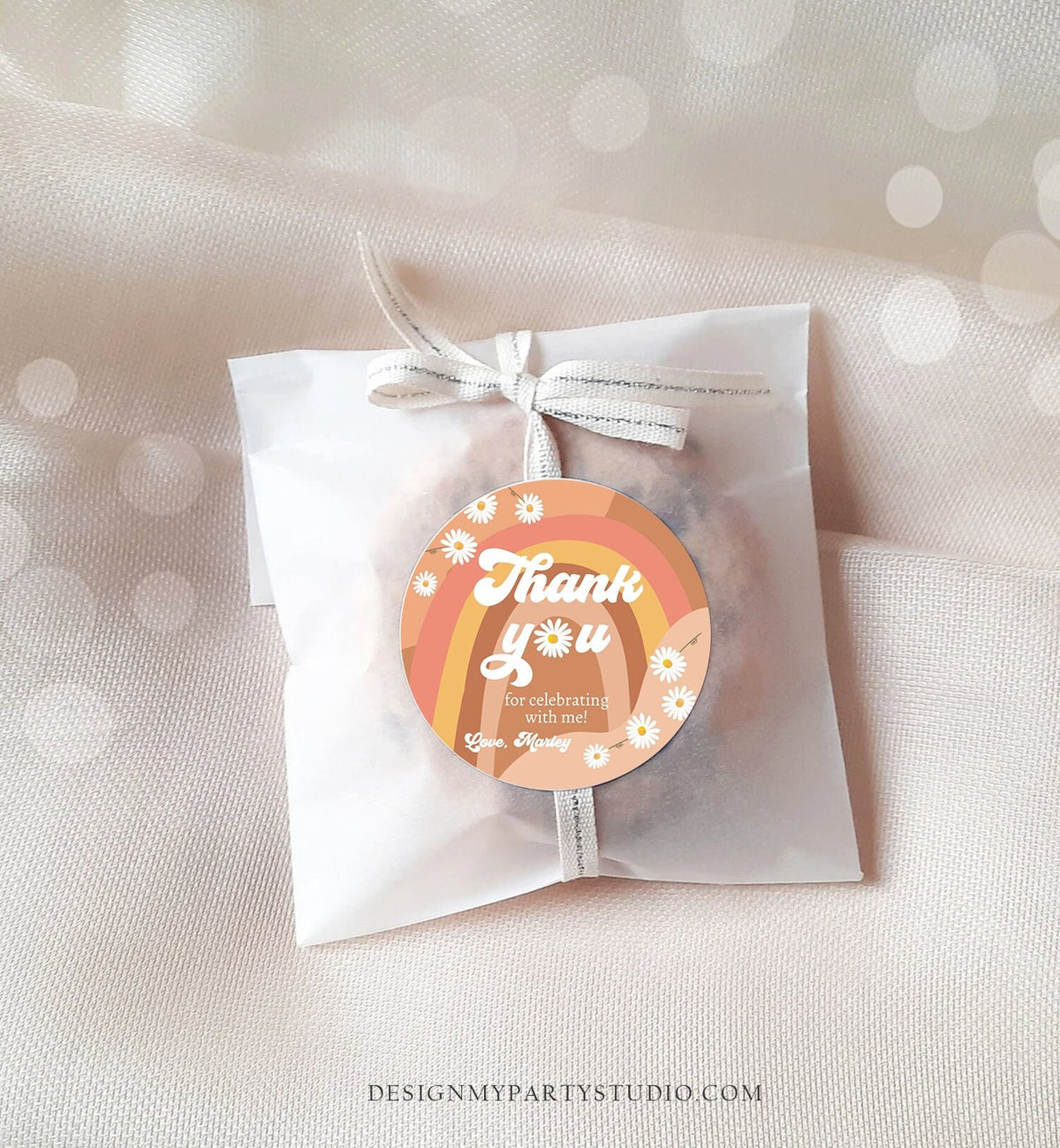 Editable Retro Daisy Favor Tag Groovy Birthday Thank You Gift Sticker Festival Gift 70s Hippie Digital Download Template Printable 0428
