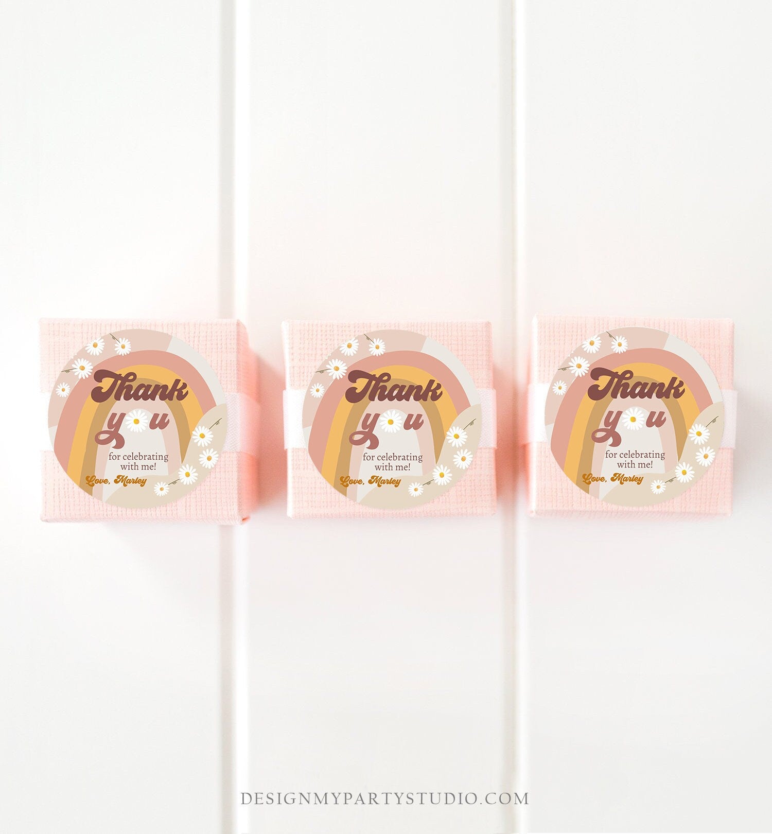 Editable Retro Daisy Favor Tag 1st 2nd Groovy Birthday Thank You Sticker Festival Gift 70s Floral Hippie Digital Template Printable 0428