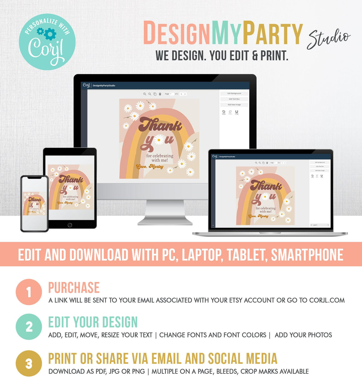 Editable Retro Daisy Favor Tag 1st 2nd Groovy Birthday Thank You Sticker Festival Gift 70s Floral Hippie Digital Template Printable 0428