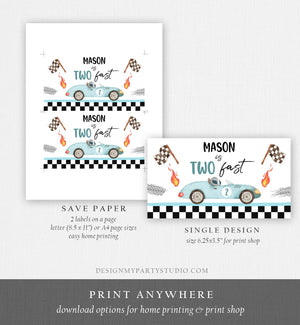 Editable Two Fast Gable Box Favor Label Race Car Birthday Favor Box Label Boy Racing Growing Up Two Fast Download Printable Corjl 0424