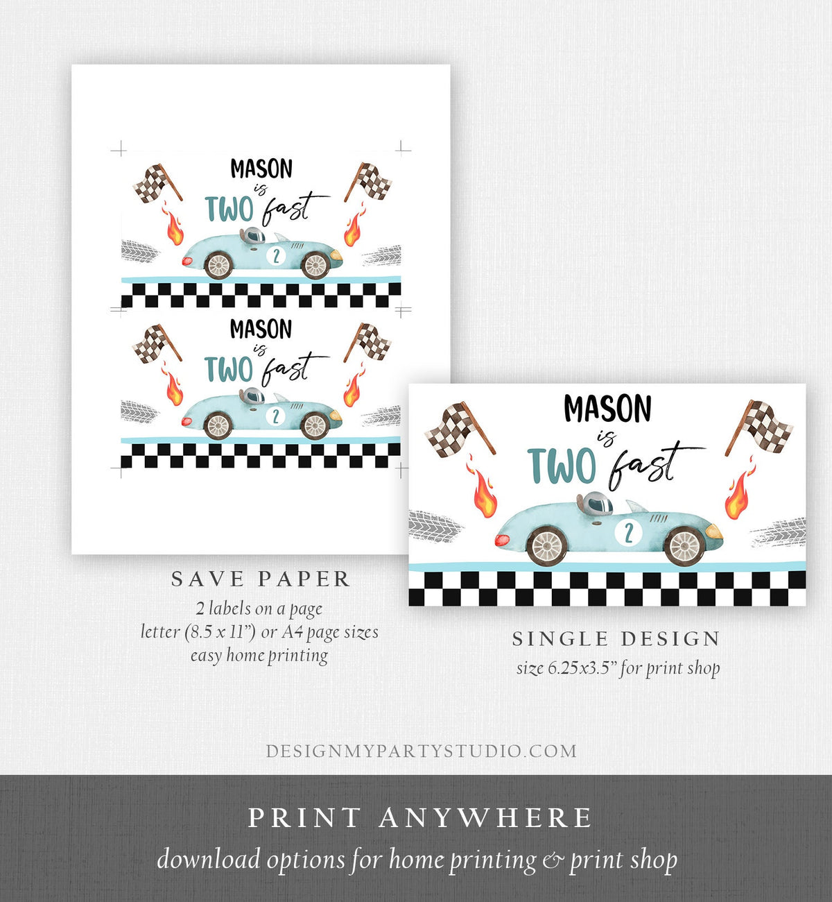 Editable Two Fast Gable Box Favor Label Race Car Birthday Favor Box Boy Racing Growing Up Two Fast Digital Download Template Printable 0424