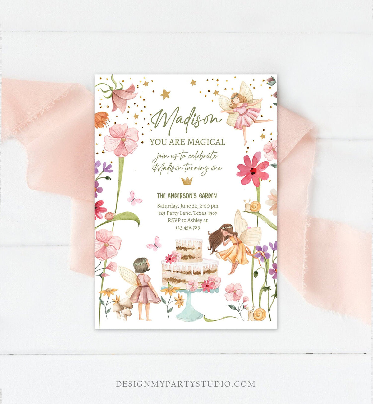 Editable Fairy Birthday Invitation Garden Party Fairy Birthday Forest Girls 1st Birthday Magical Download Printable Template Corjl 0406