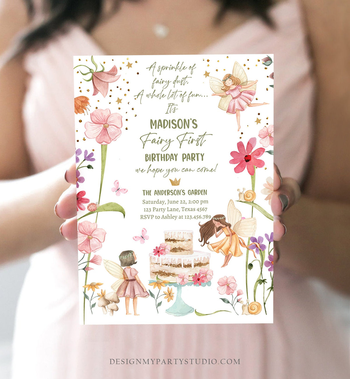 Editable Fairy First Birthday Invitation Fairy Garden Birthday Forest Girl 1st Birthday Magical Digital Download Template Printable 0406