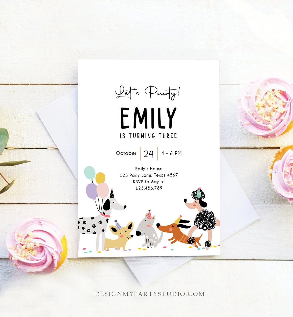 Editable Dog Birthday Party Invitation Puppy Birthday Invite Pink Girl Pawty Birthday Animal Pet Vet Download Printable Template Corjl 0429