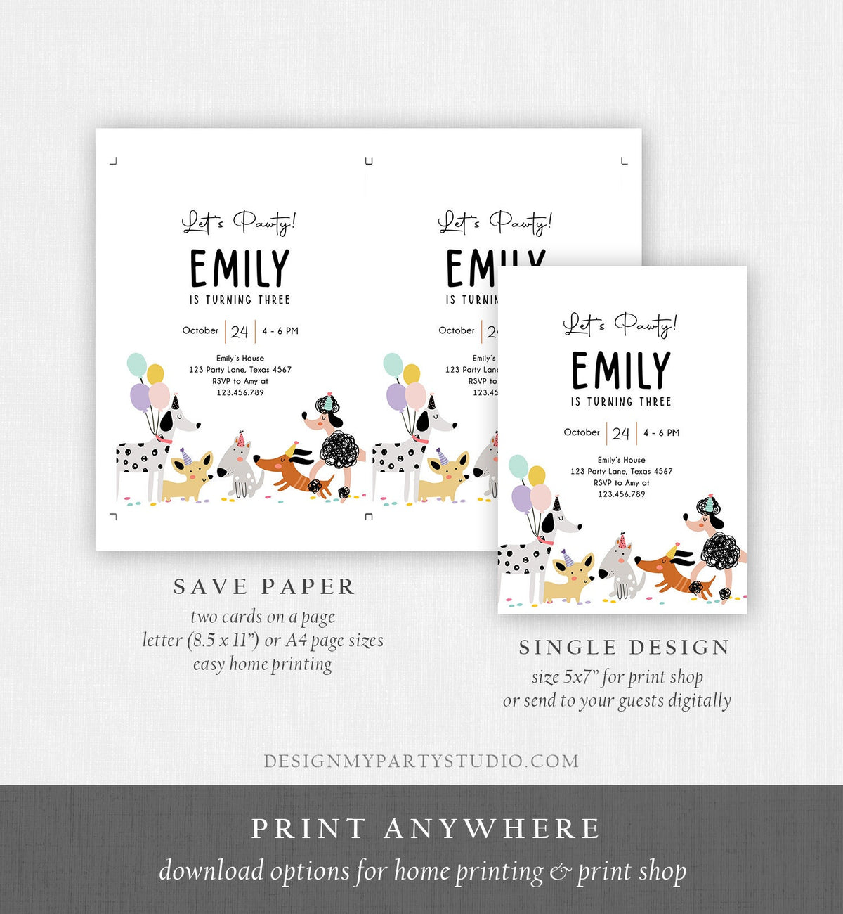 Editable Dog Birthday Party Invitation Puppy Birthday Invite Pink Girl Pawty Birthday Animal Pet Vet Download Printable Template Corjl 0429