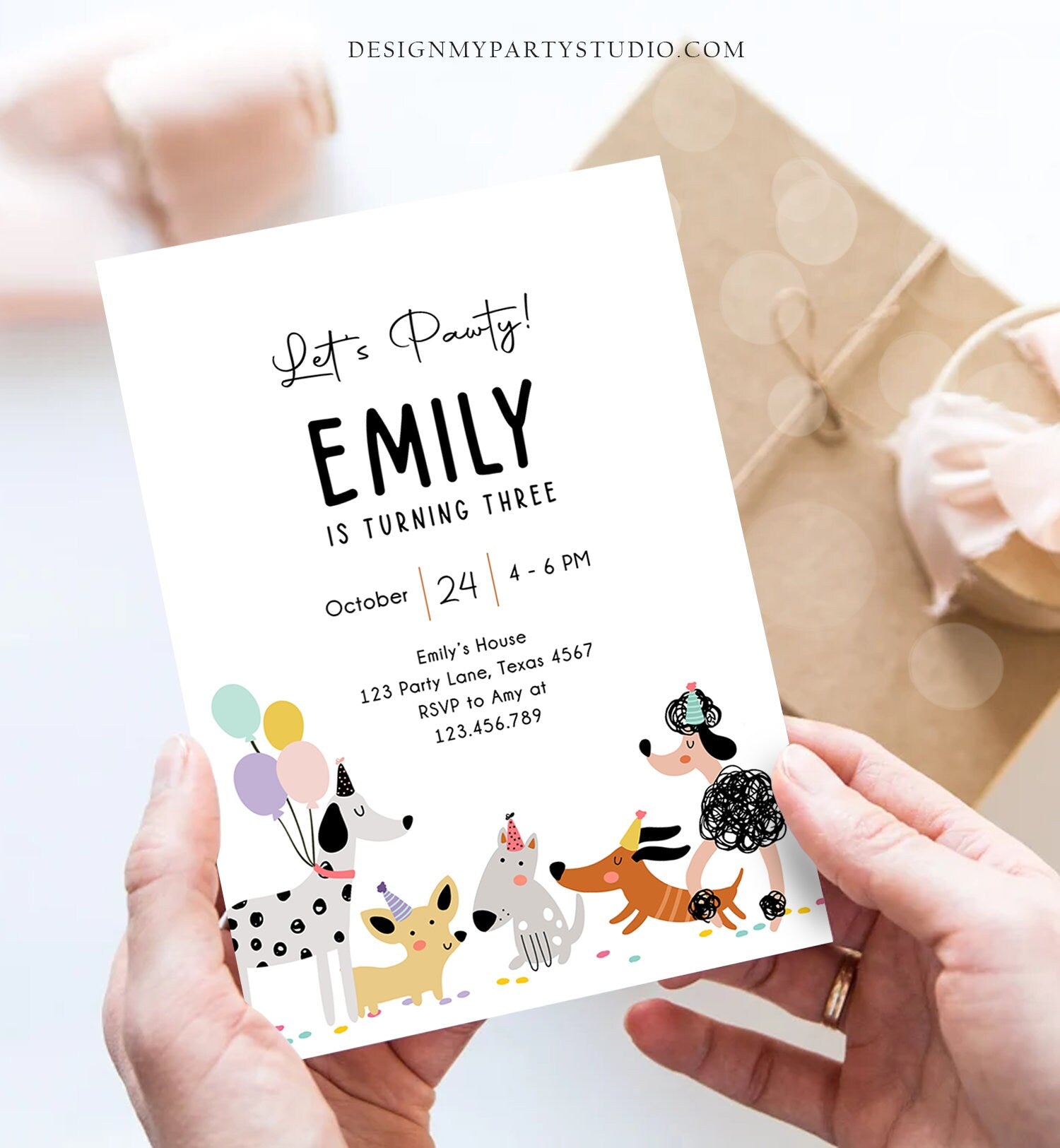 Editable Dog Birthday Party Invitation Puppy Birthday Invite Pink Girl Pawty Birthday Animal Pet Vet Download Printable Template Corjl 0429