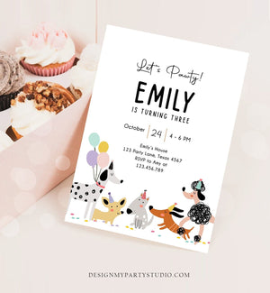 Editable Dog Birthday Party Invitation Puppy Birthday Invite Pink Girl Pawty Birthday Animal Pet Vet Download Printable Template Corjl 0429