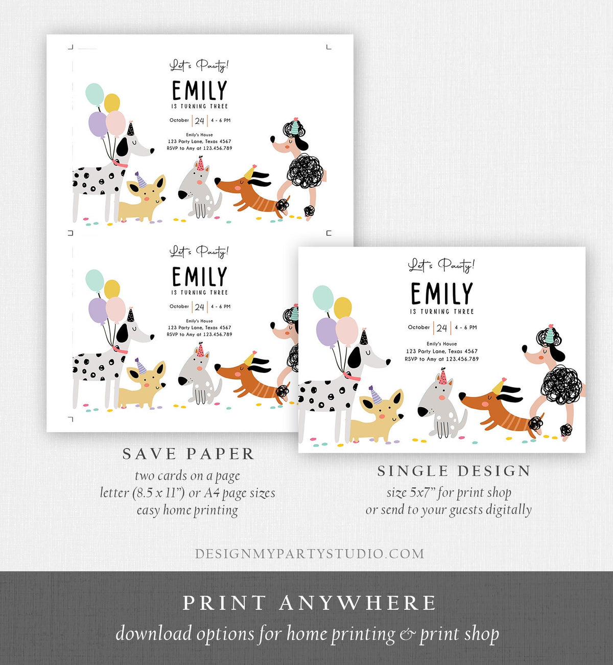 Editable Dog Birthday Party Invitation Puppy Birthday Invite Pink Girl Pawty Birthday Animal Pet Vet Download Printable Template Corjl 0429