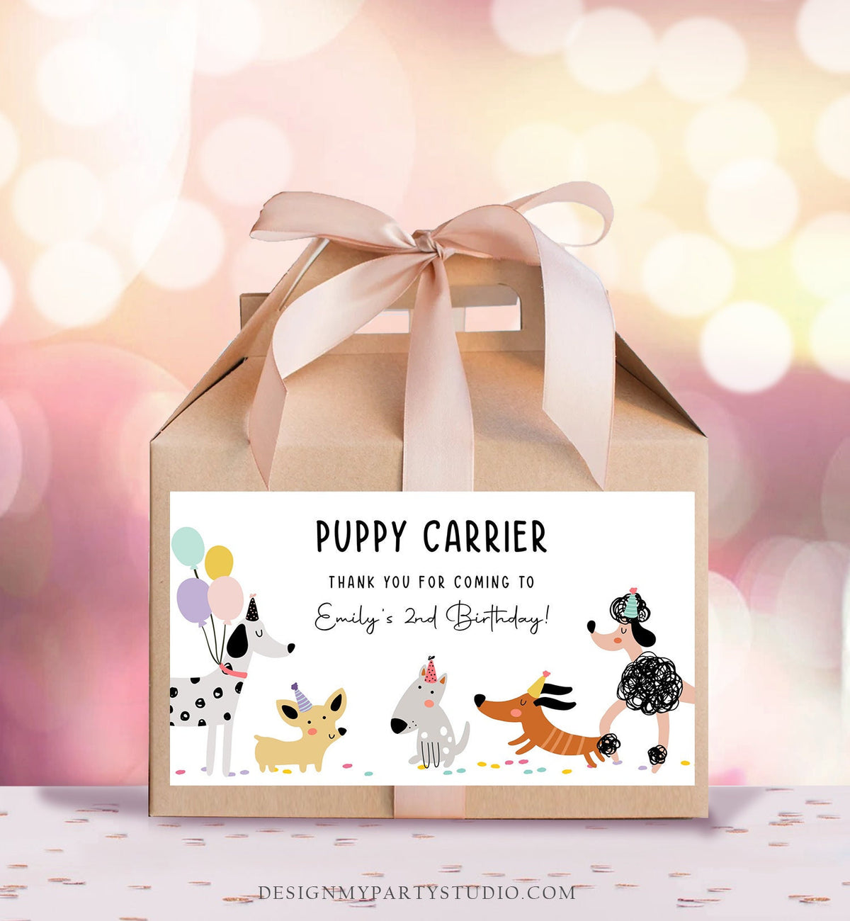 Dog Box Label Editable Puppy Carrier Box Favor Label Puppy Birthday Favor Box Label ...