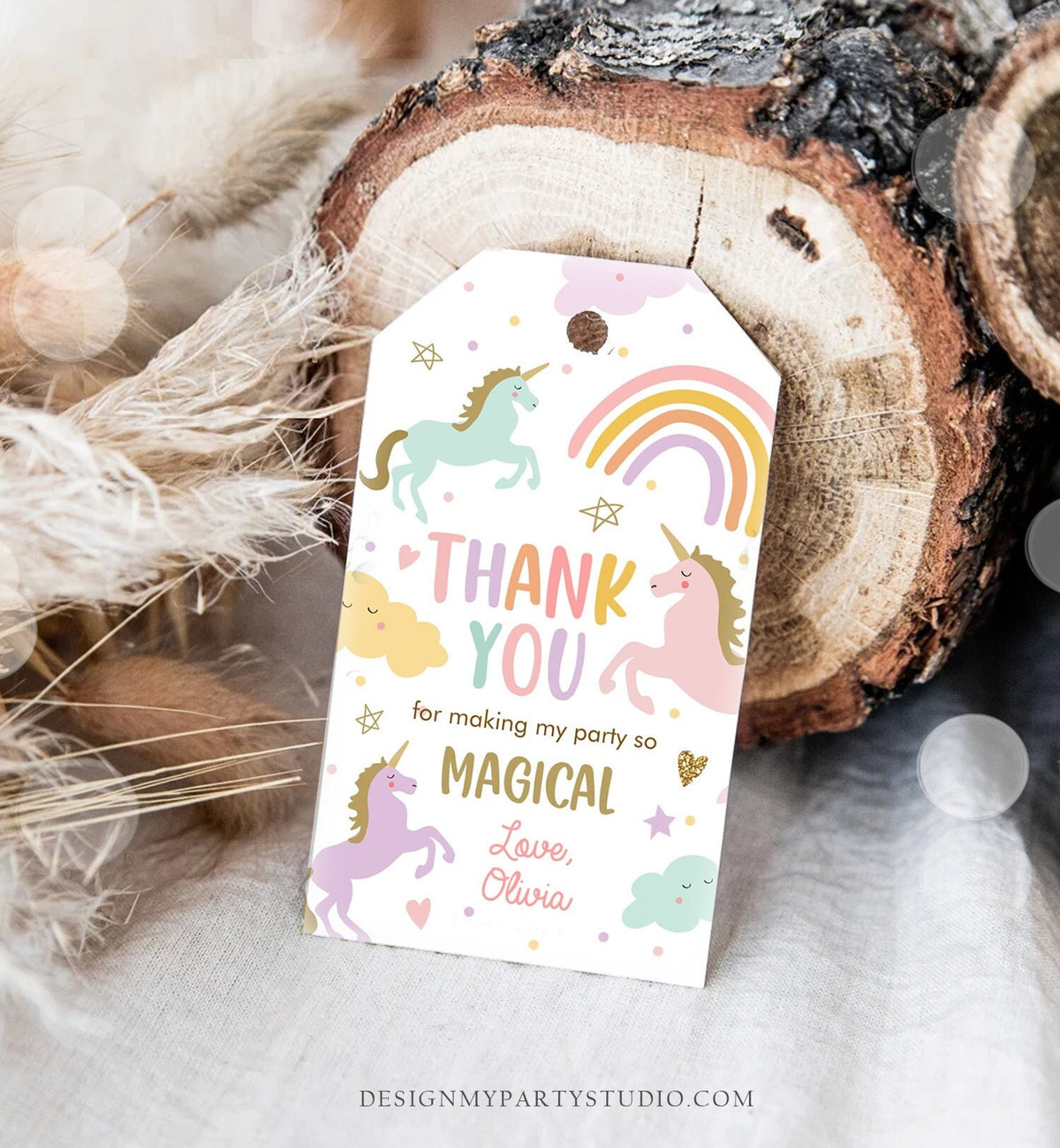 Editable Unicorn Favor Tags Magical Birthday Thank you tags Label Rainbow Birthday Gift Tags Pink Pastel Girl Template PRINTABLE Corjl 0426