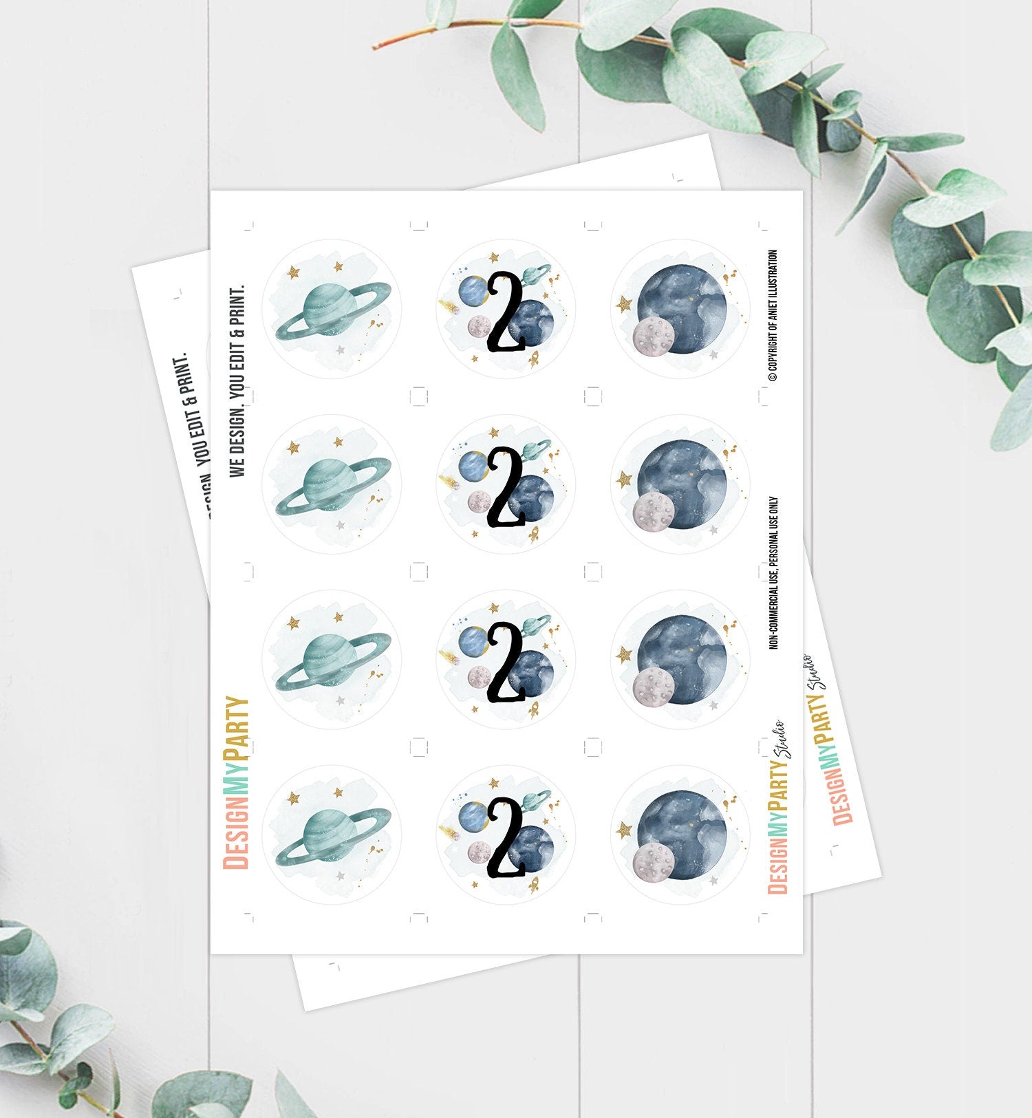 Outer Space Birthday Cupcake Toppers Second Trip Around the Sun Favor Tags Space Second Birthday Two Planets Galaxy Download PRINTABLE 0357