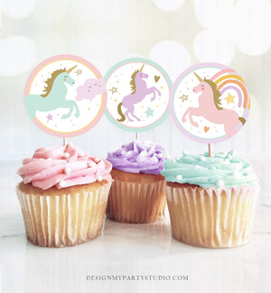 Unicorn Cupcake Toppers Unicorn Birthday Party Decoration Magical Pastel Unicorn Party Girl Rainbow Instant Download Digital PRINTABLE 0426