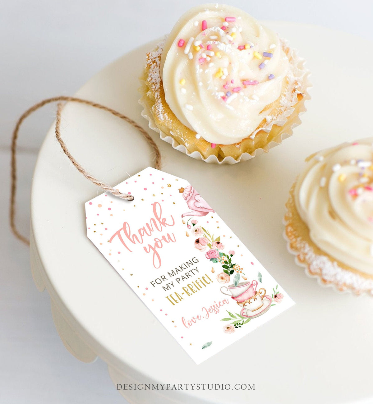 Editable Tea for Two Favor Tags Tea Birthday Thank You Tags Tea-rrific Tea Party Garden Floral Pink Pot Gift Tag Digital Corjl Template 0349