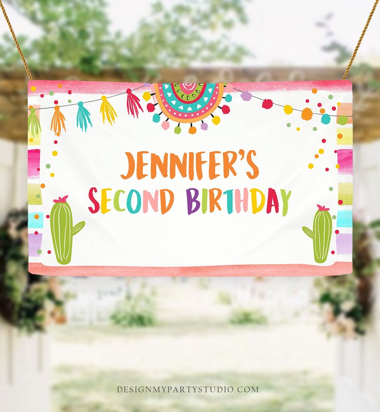 Editable Fiesta Birthday Backdrop Banner Mexican Cactus Succulent Desert Floral Baby Shower 2nd Two Download Digital Template Printable 0134