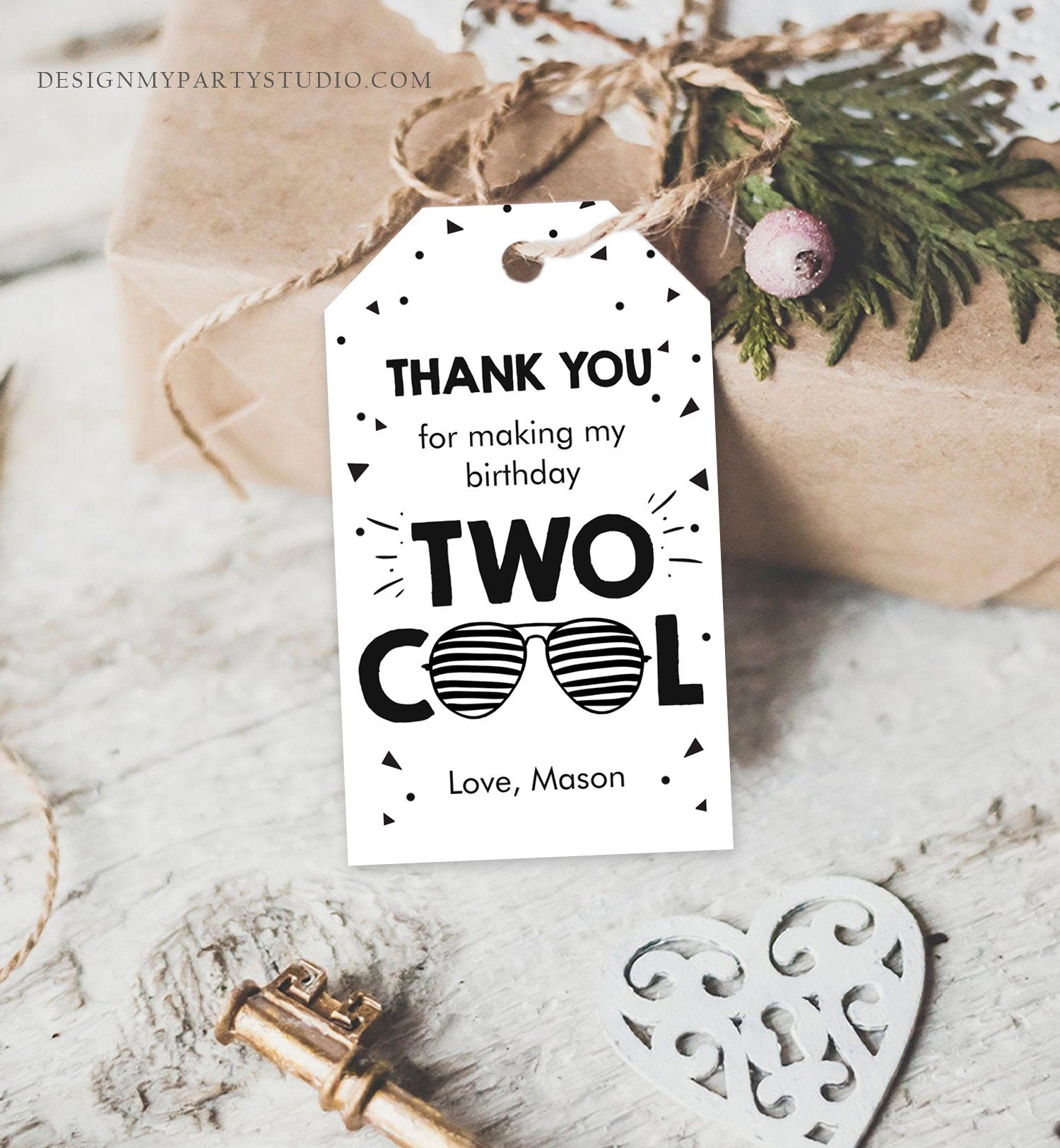 Editable Two Cool Favor Tags Birthday Thank You Tags Boy Second Birthday 2nd Gift Tags Sunglasses Pilot Corjl Template Printable 0136
