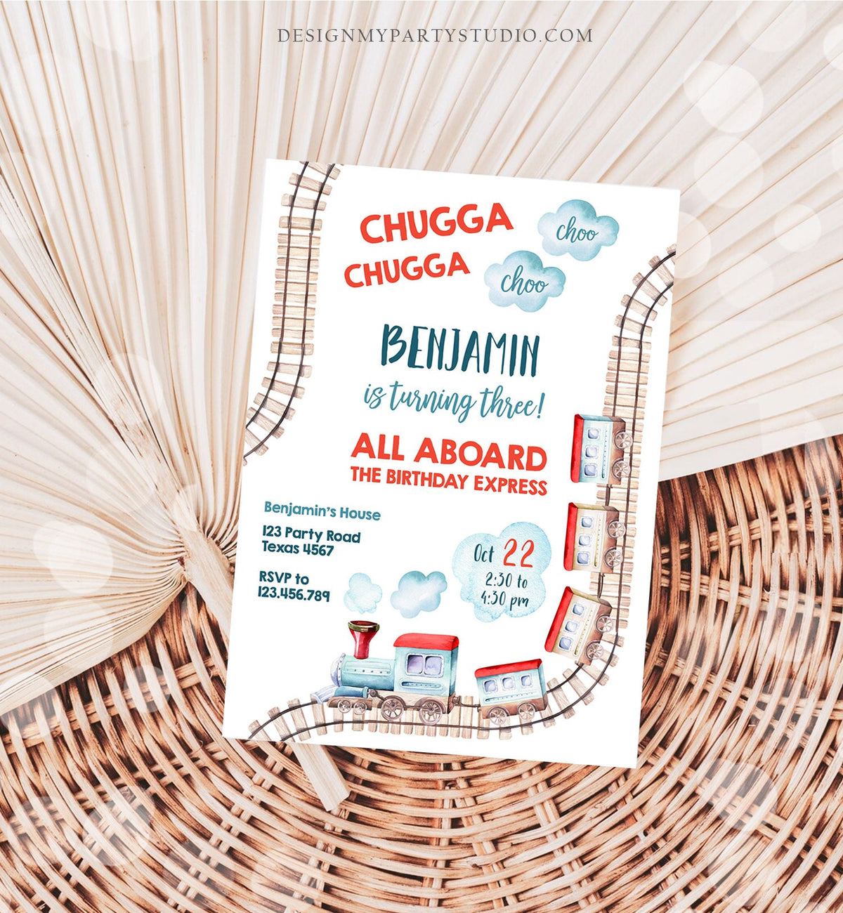 Editable Train Birthday Invitation Vintage Train Party Train Chugga Choo Two All Aboard Boy 2nd 1st Download Printable Template Corjl 0149