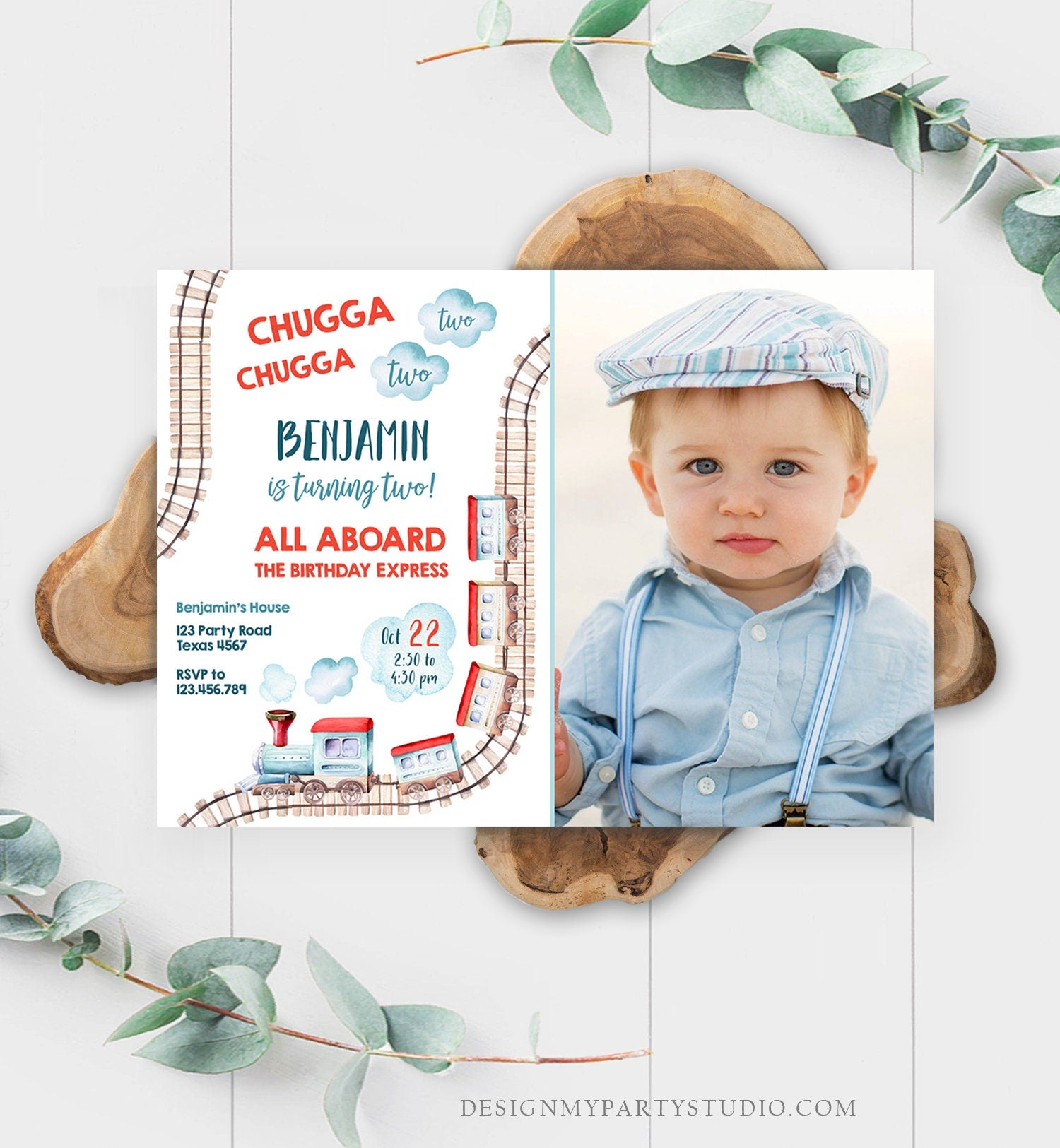 Editable Chugga Chugga Two Two Train Birthday Invitation Vintage Choo Choo Train Party Train 2nd Birthday Template Evite Printable 0149