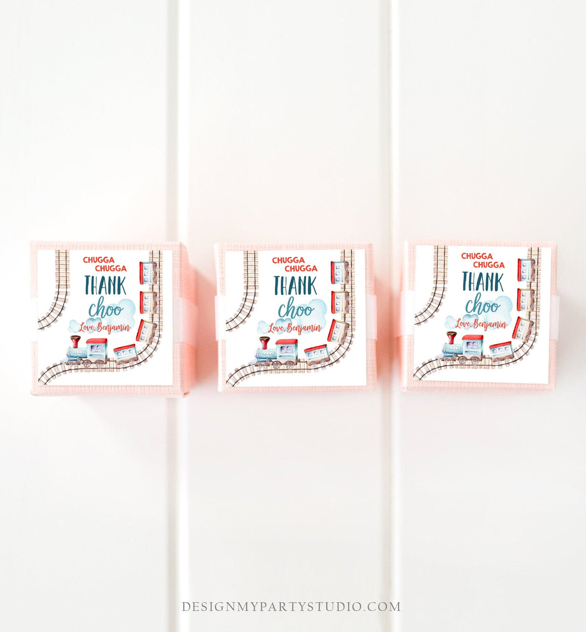 Editable Favor Tags Train Birthday Stickers Chugga Thank Choo Tags Chugga Two Two Red Blue Boy Round Tag Train Printable Corjl Template 0149