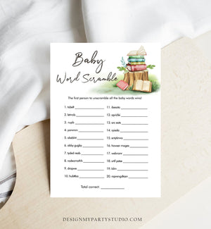 Editable Word Scramble Baby Shower Game Word Search Storybook Baby Shower Book Watercolor Gender Neutral Corjl Template Printable 0427