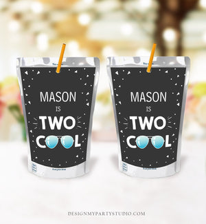 Editable Two Cool Capri Sun Label Boy Second Birthday 2nd Dude Sunglasses Juice Pouch Pack Label Download Corjl Template Printable 0136