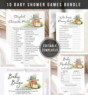Editable Storybook Baby Shower Games Bundle Book Baby Shower Activity Gender Neutral Boho Chapter Download Printable Corjl Template 0427