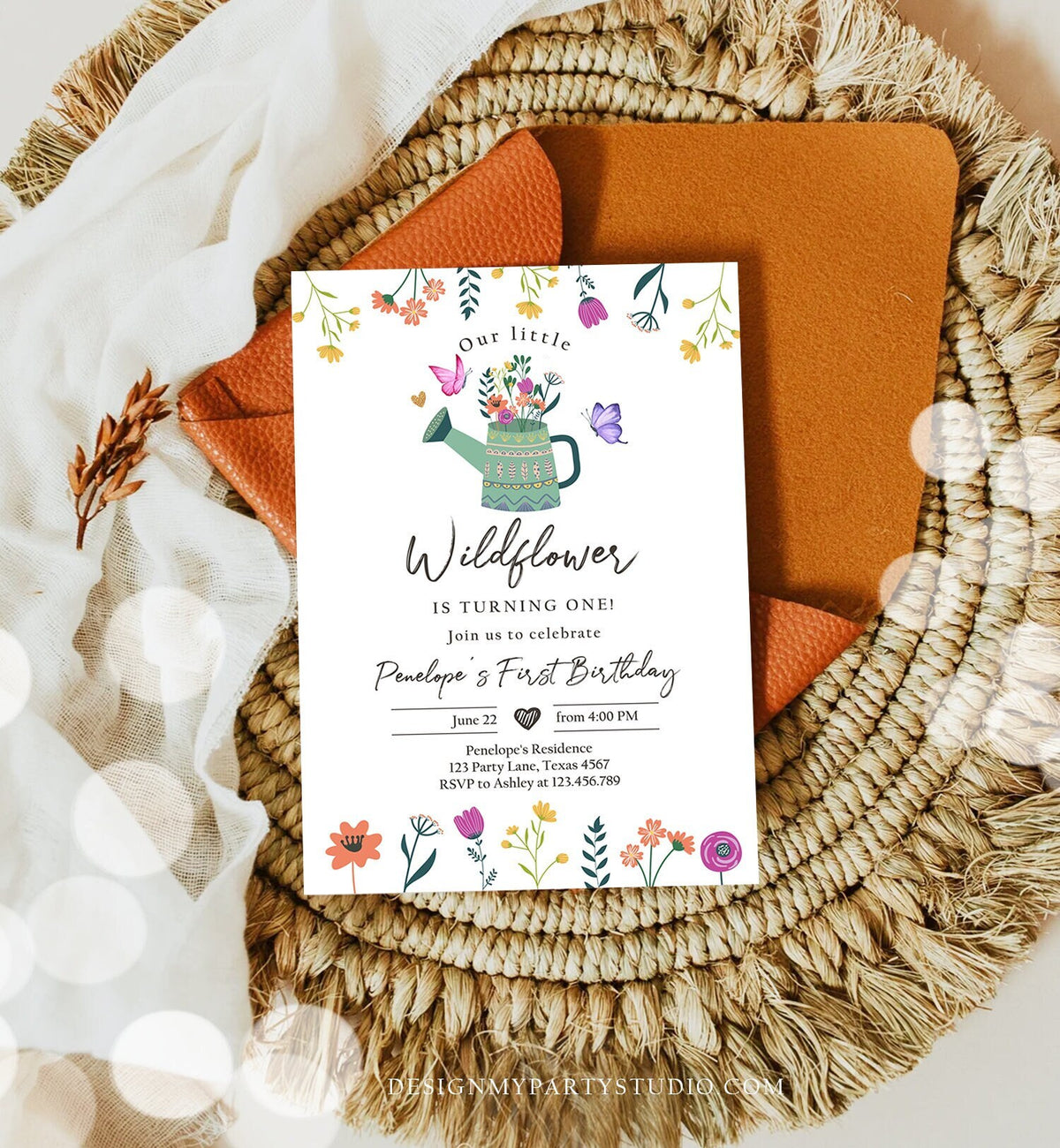 Editable Wildflower First Birthday Invitation 1st Birthday Girl Wild Flower Garden Party Boho Floral Download Evite Template Printable 0396