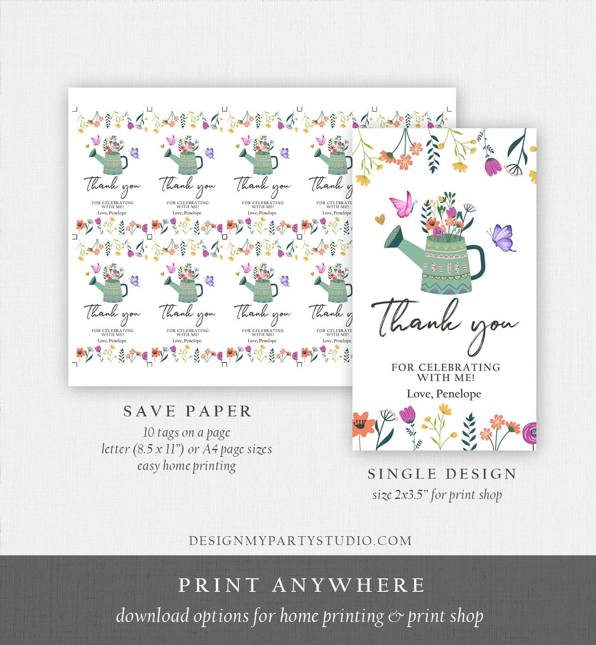 Editable Wildflower Favor Tags Wildflower Thank You Tags Girl 1st Birthday Garden Party Gift Tag Butterfly Boho Digital Corjl Template 0396