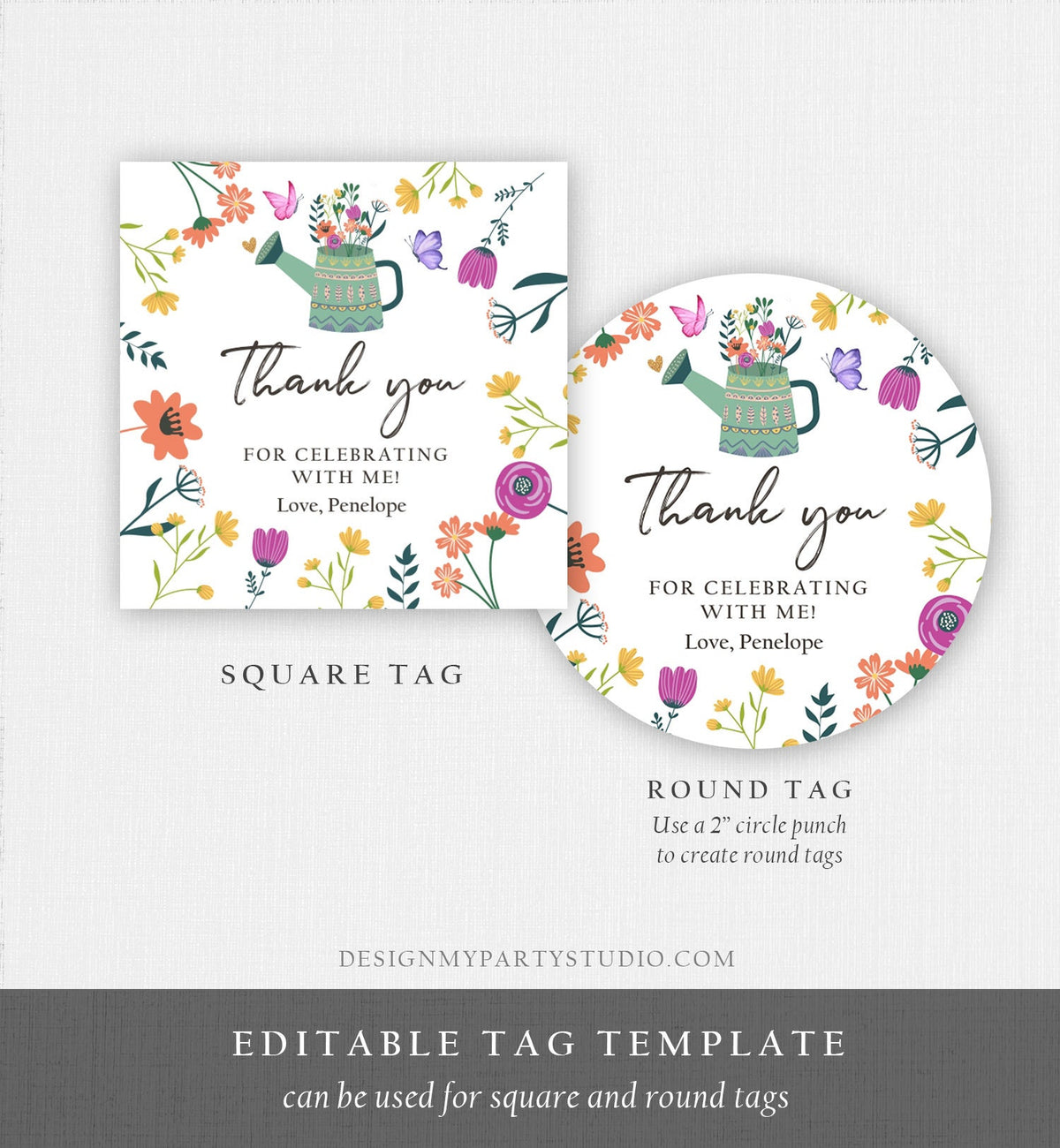 Editable Wildflower Favor Tags Wildflower Thank You Tag Girl Birthday Magical Garden Party Sticker Butterfly Digital Template Printable 0396