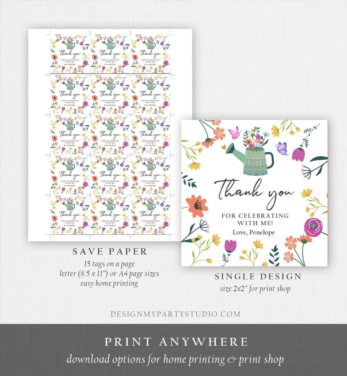 Editable Wildflower Favor Tags Wildflower Thank You Tag Girl Birthday Magical Garden Party Sticker Butterfly Digital Template Printable 0396