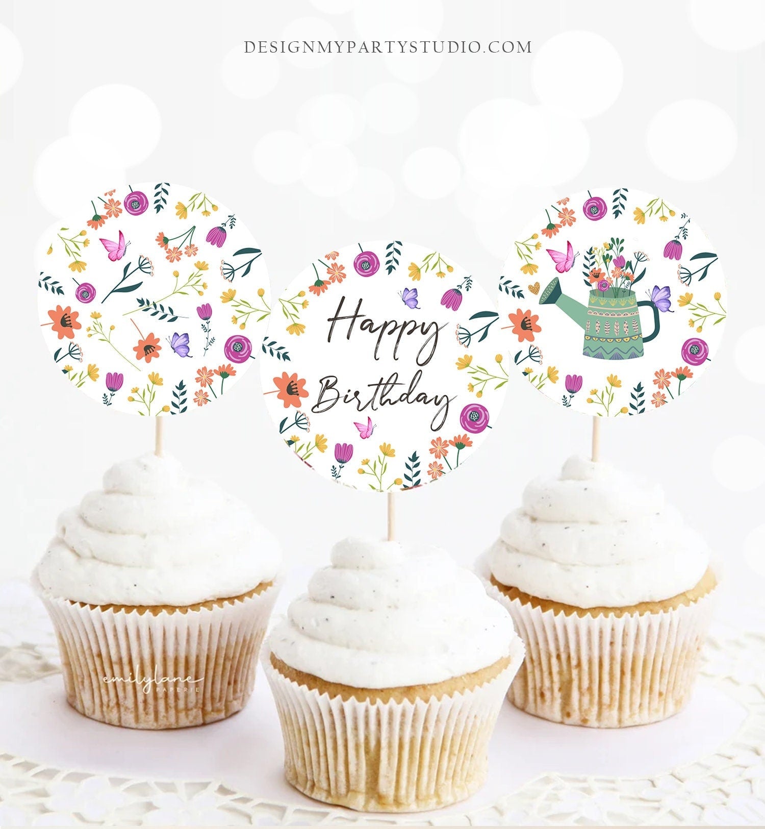 wildflower-first-birthday-cupcake-toppers-favor-tags-floral-wildflower-design-my-party-studio for Free Printable Birthday Cupcake Toppers Wildflower First Birthday Cupcake Toppers Favor Tags Floral Wildflower - Design My Party Studio for Free Printable Birthday Cupcake Toppers