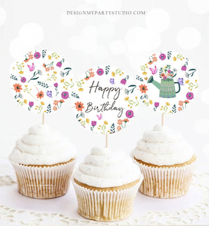 Wildflower First Birthday Cupcake Toppers Favor Tags Floral Wildflower Birthday Party Decor Garden Butterfly Download Digital PRINTABLE 0396