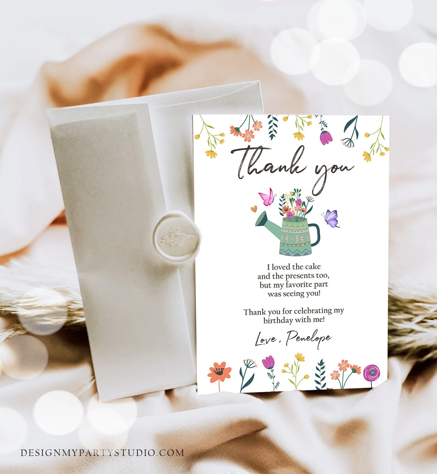 Editable Wildflower Thank You Card Floral Birthday Girl Wildflower Thank You Note Boho Garden Birthday Template Instant Download Corjl 0396