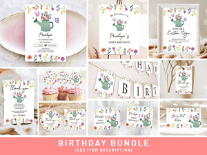 Wildflower Birthday Invitation Bundle Little Wildflower Birthday Party Decor Girl 1st Garden Party Butterfly Printable Corjl Template 0396