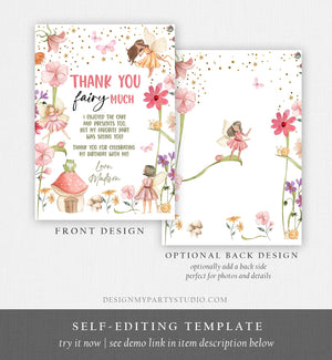 Editable Fairy Birthday Thank You Card Fairy Garden Birthday Girl Forest Thank You Note Boho Magical Template Instant Download Corjl 0406