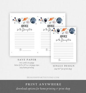 Editable Advice Card Baby Shower Game Advice for Mommy to Be Outer Space Planets Astronaut Orange Activity Corjl Template Printable 0366